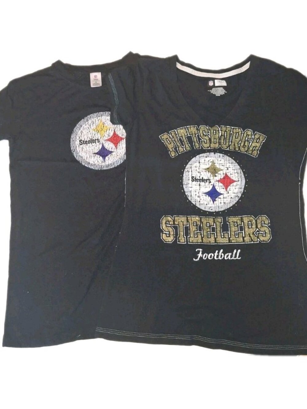 NFL Team Women's Black Medium Pittsburgh Steelers Tee Lot Of TWO